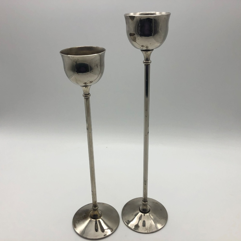 2 WA Italy Silver Plate Candle Holders 10" & 11"